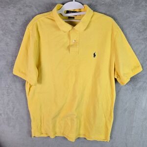 Polo Ralph Lauren Mens Classic Fit Yellow Pique Short Sleeve Polo Shirt Large